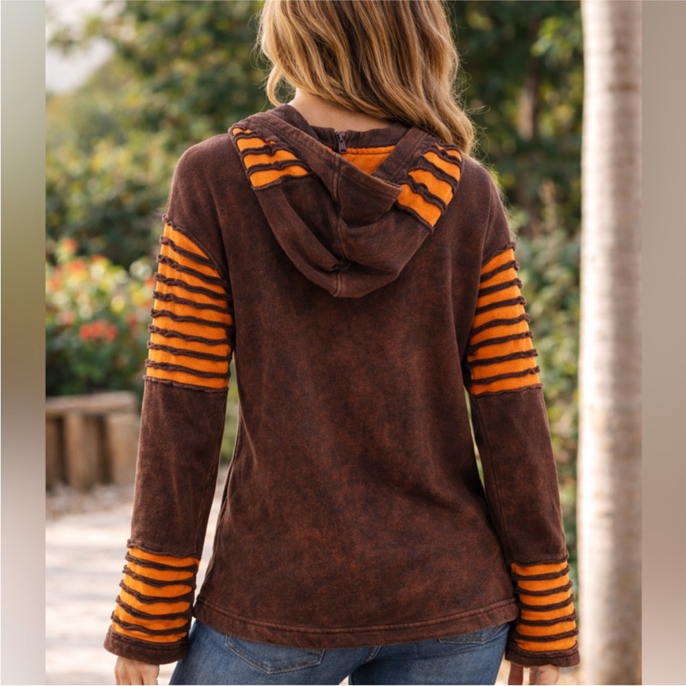 India Boutique Razor Cut Festival Trance Hippie Hooded Zip Up Sweater - Picture 4 of 4